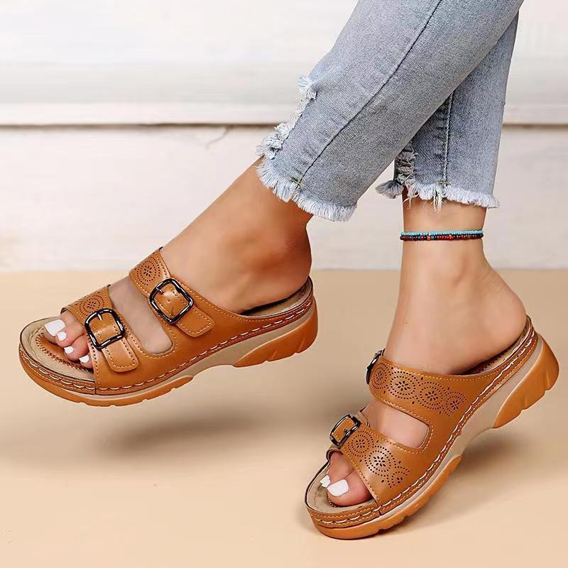 Alicia – Double Buckle Orthopedic Slide Sandals