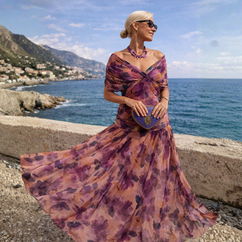 Vivienne – Draped Chiffon Maxi Evening Dress
