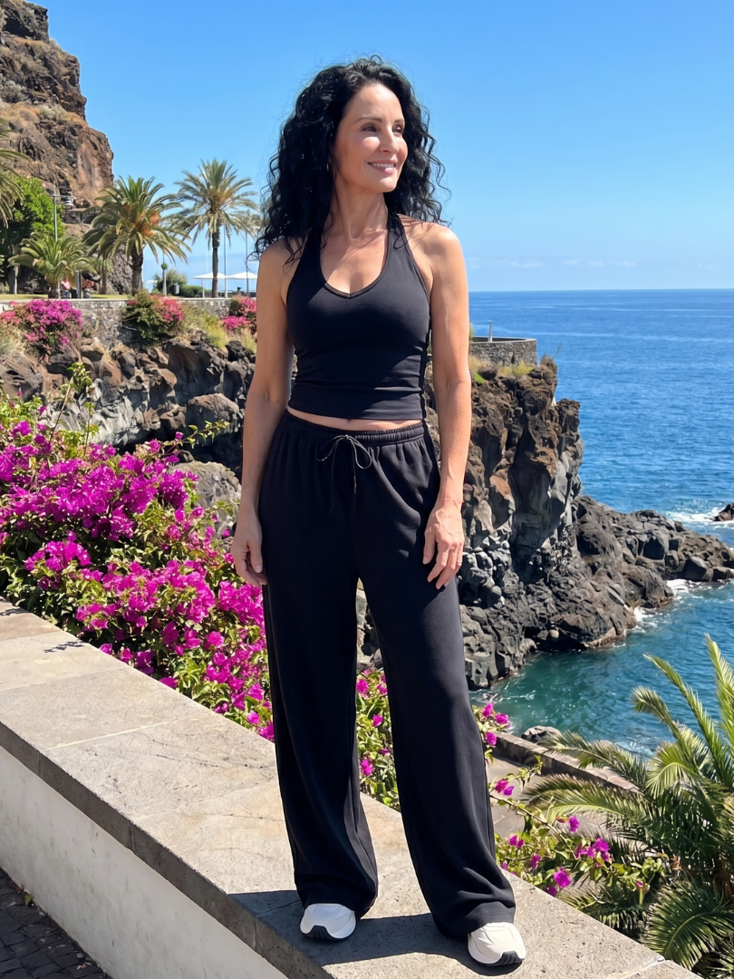 Helena | Sleeveless Scoop Neck Top And Wide Leg Pants Set