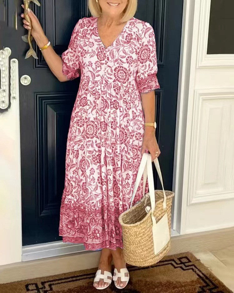Clara – Floral V-Neck Tiered Midi Dress