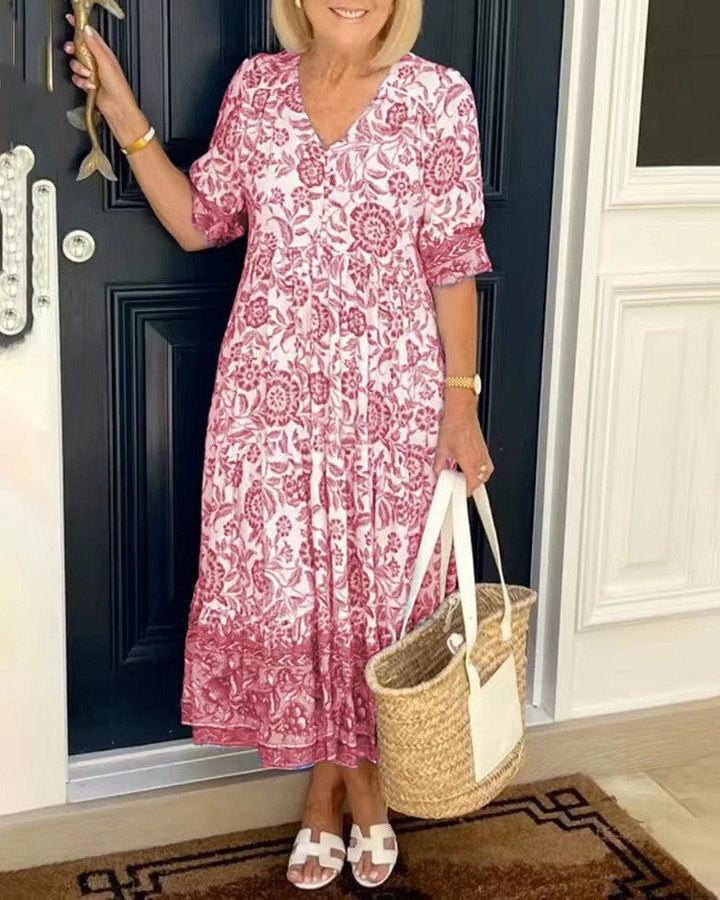 Clara – Floral V-Neck Tiered Midi Dress