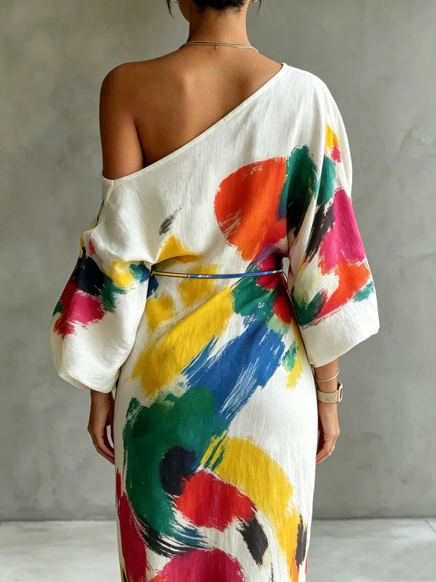 Serena – One Shoulder Abstract Print Maxi Dress