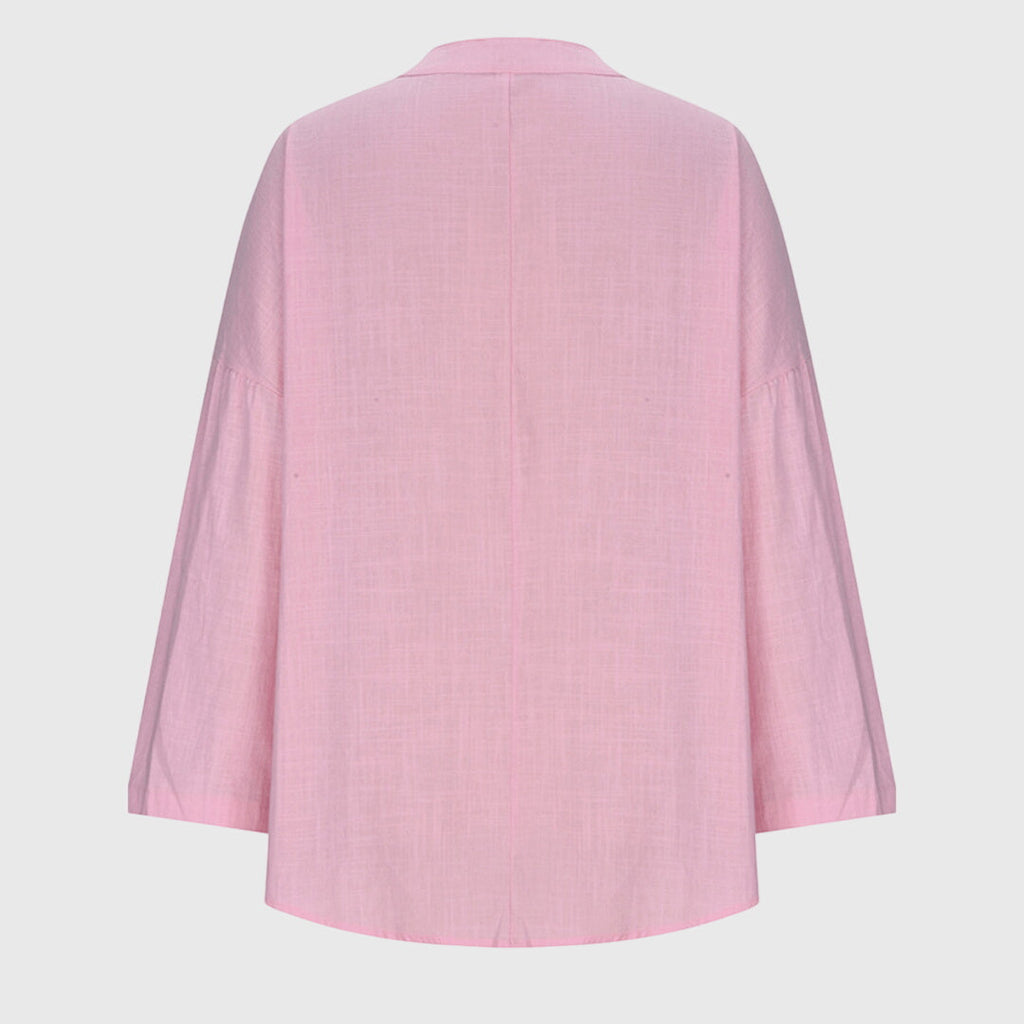 Lenara – Flowy Linen V-Neck Long Sleeve Blouse