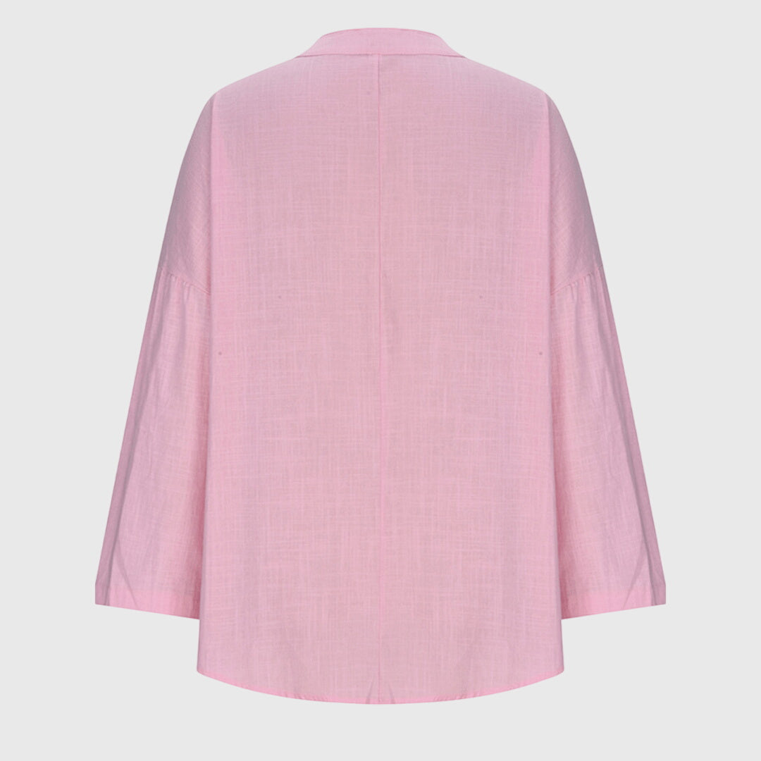 Lenara – Flowy Linen V-Neck Long Sleeve Blouse