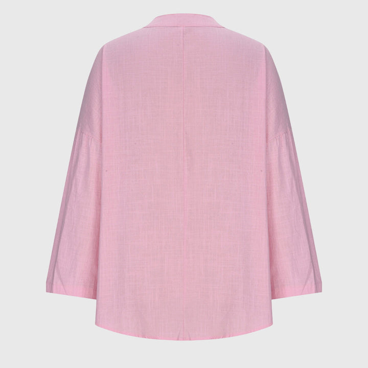Lenara – Flowy Linen V-Neck Long Sleeve Blouse