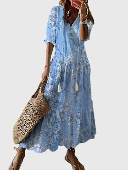 Amalia – Boho Ikat Print Midi Dress