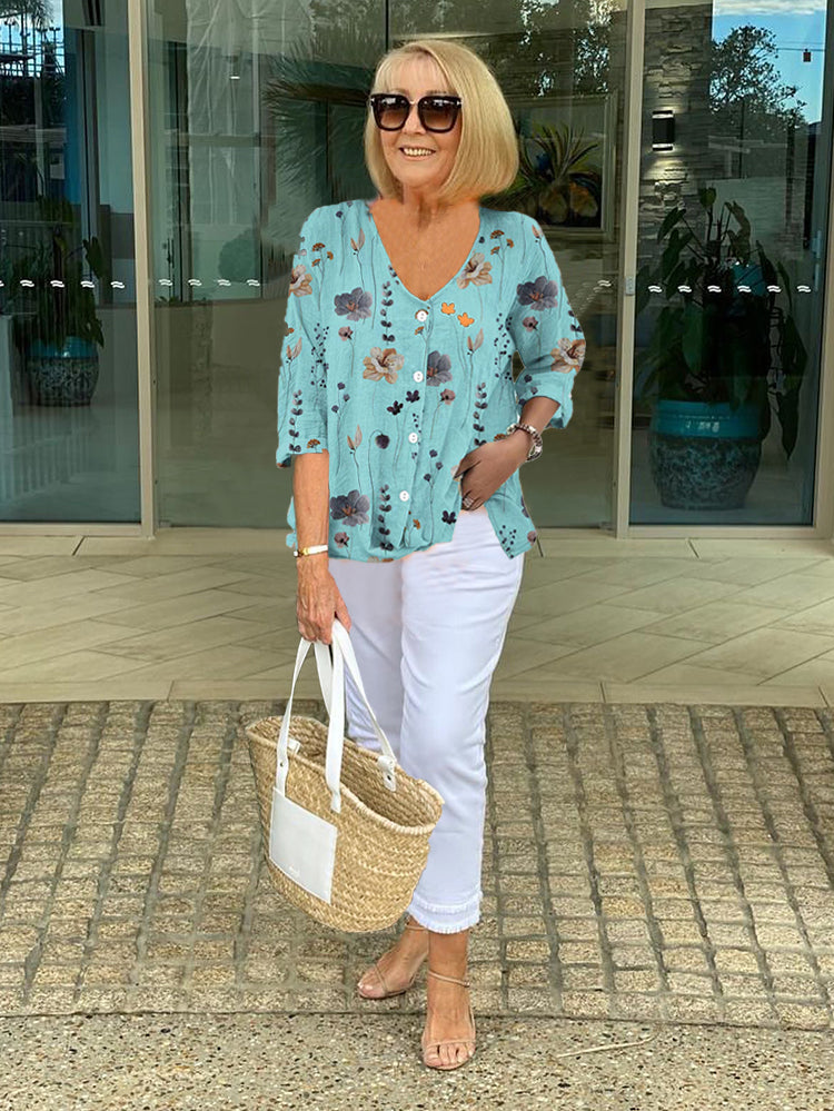 Joanne – Floral Button-Front Tunic Blouse
