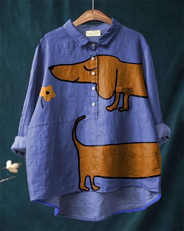 Mabel | Artistic Dachshund Print Casual Blouse