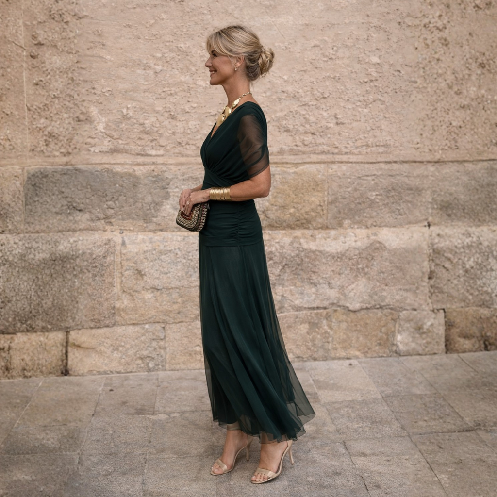 Vivienne – Draped Chiffon Maxi Evening Dress
