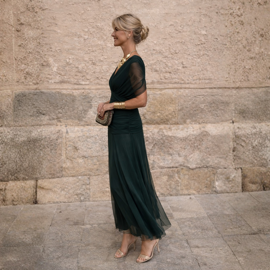 Vivienne – Draped Chiffon Maxi Evening Dress