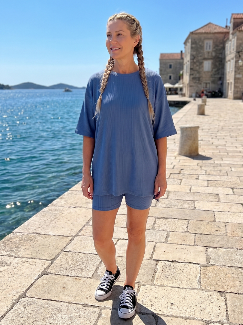 Colette | Short Sleeve Crew Neck Top And Biker Shorts Set