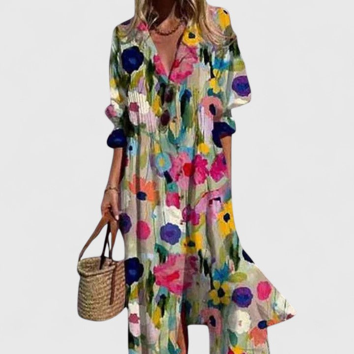 Paula – Floral Maxi Shirt Dress