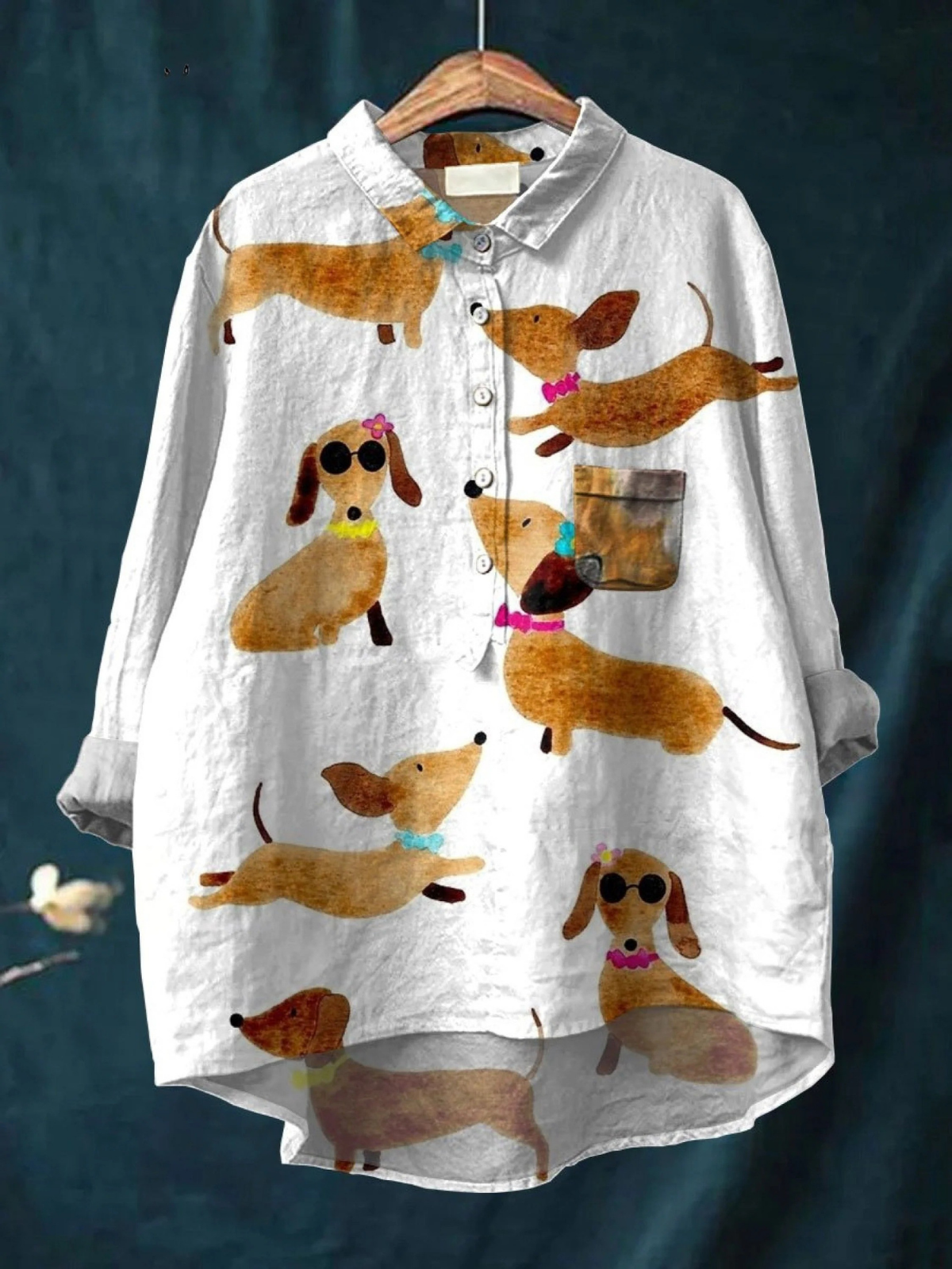 Allyson | Cute Dog Dachshund Art Print Casual  Shirt