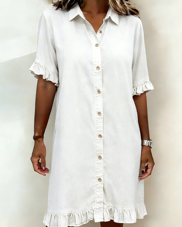 Quinn – Denim Shirt Dress with Ruffle Details