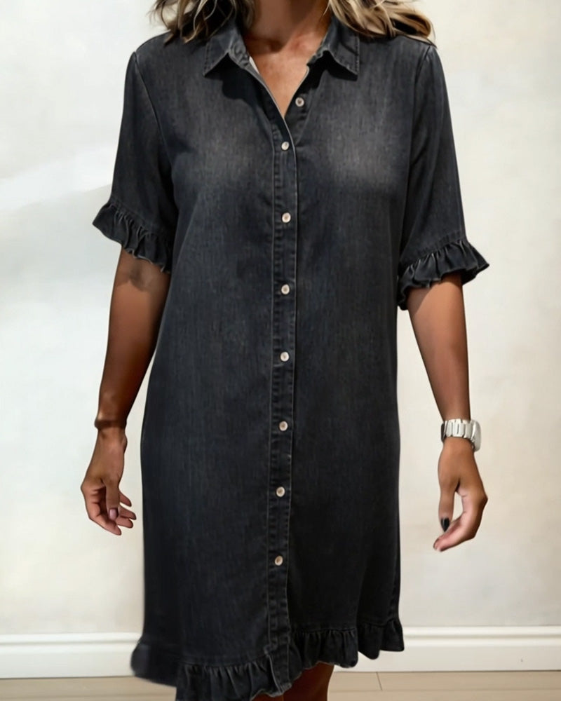 Quinn – Denim Shirt Dress with Ruffle Details