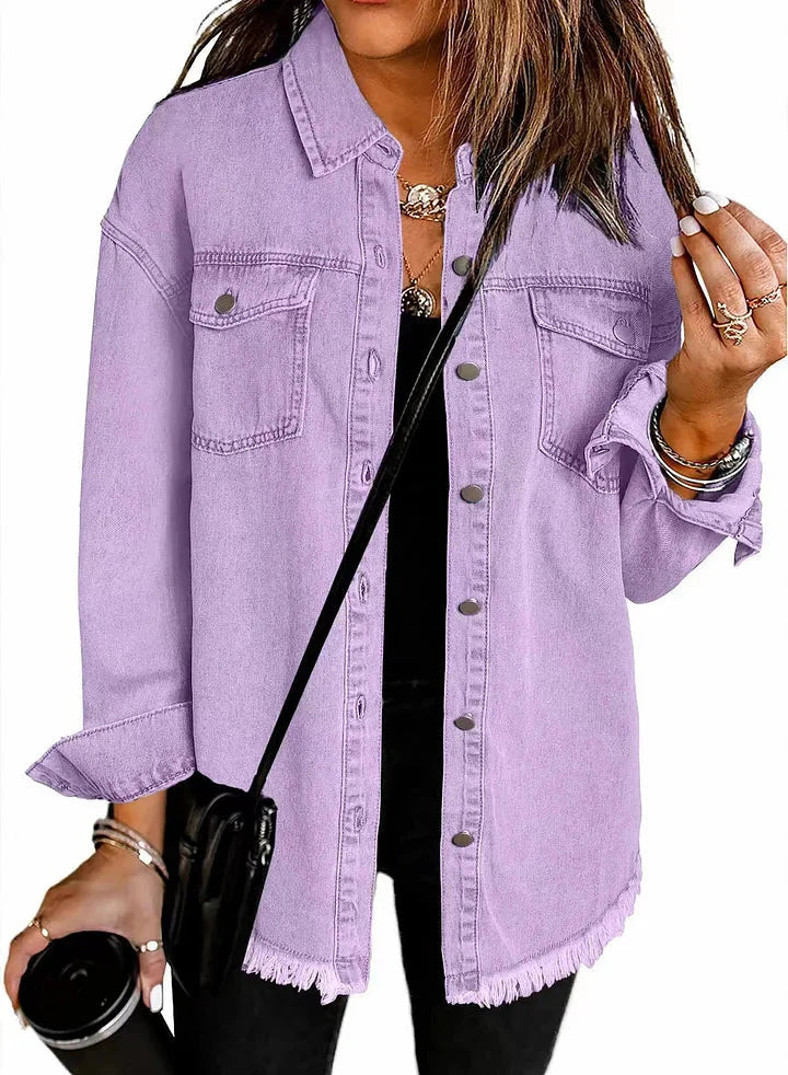 Ravenna – Relaxed Denim Shacket with Frayed Hem
