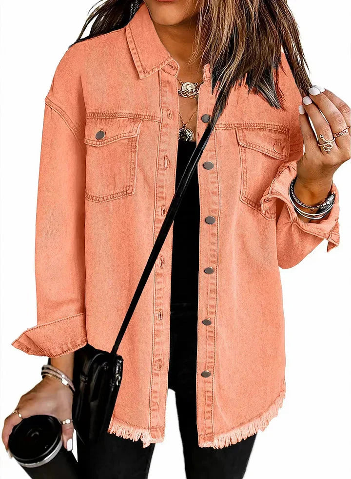 Ravenna – Relaxed Denim Shacket with Frayed Hem