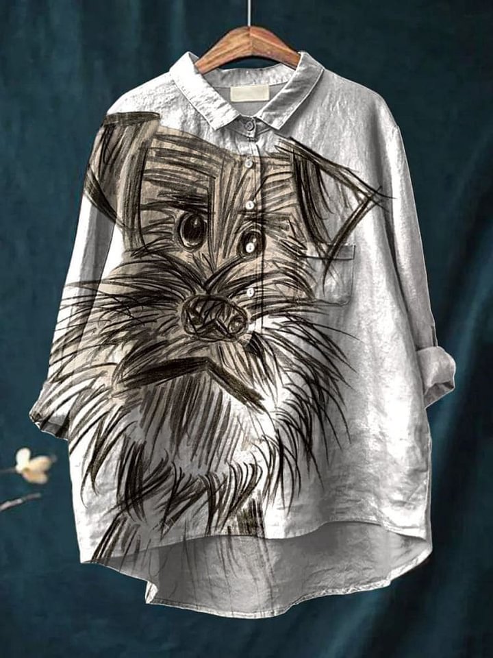 Daisy | Women’s Artistic Puppy Sketch Print Casual Shirt