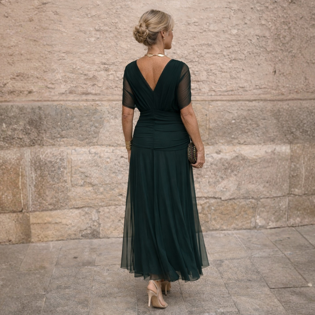 Vivienne – Draped Chiffon Maxi Evening Dress