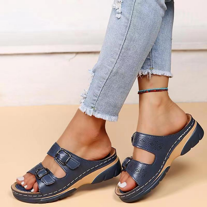 Alicia – Double Buckle Orthopedic Slide Sandals