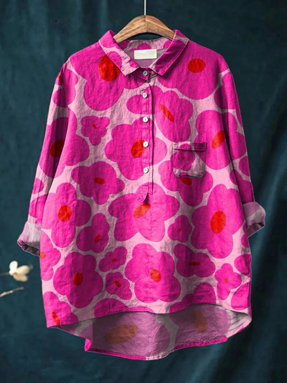Amayah | Vibrant Pink Floral Pattern Printed Women's Casual  Shirt