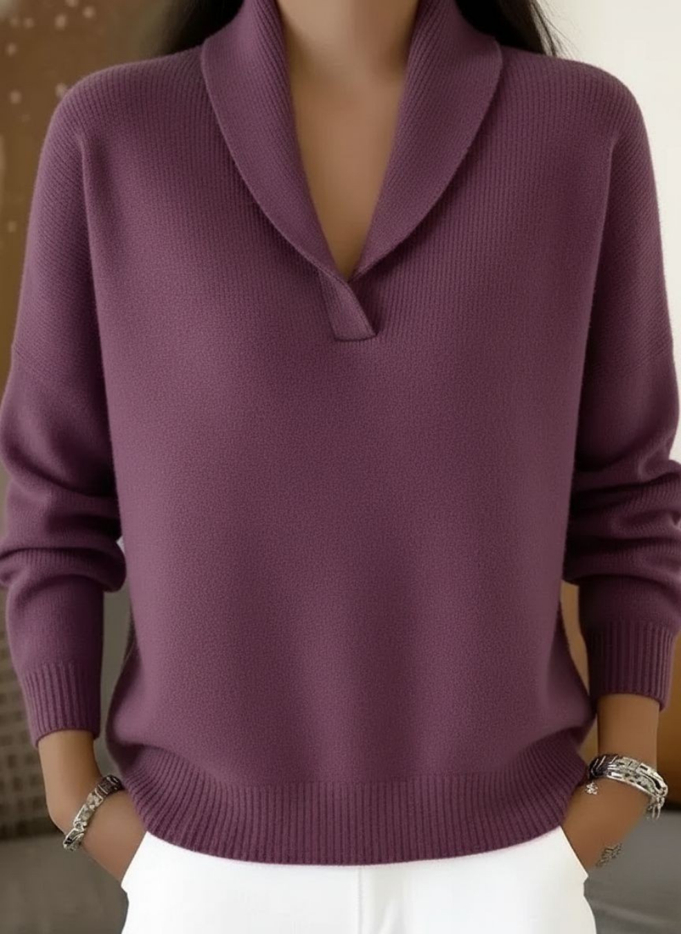 Vivienne – Shawl Collar Knit Sweater
