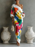 Serena – One Shoulder Abstract Print Maxi Dress