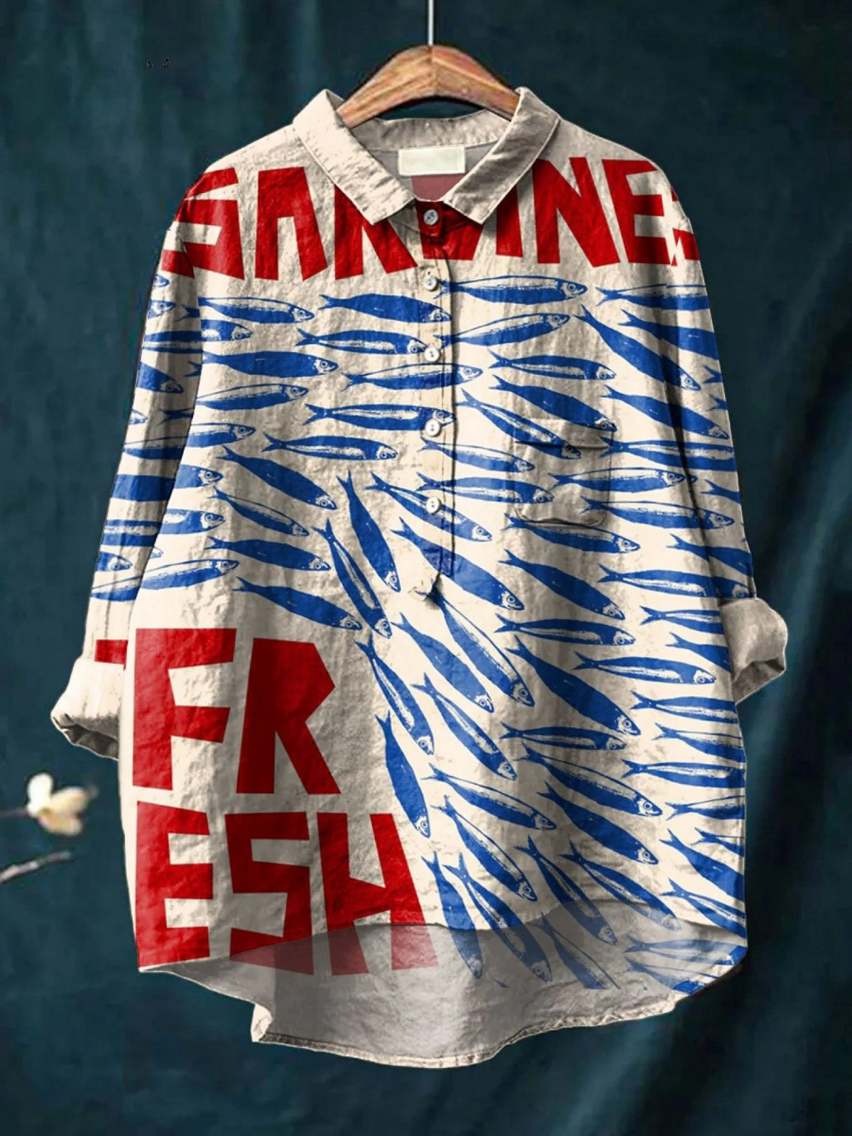 Amirah | Women's Vintage Fish Art Print Casual  Shirt