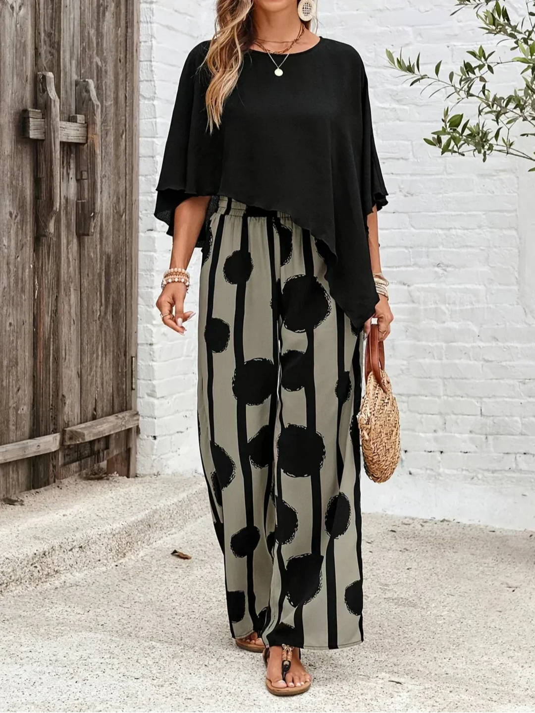 Kalliope – Relaxed Batwing Top and Wide Leg Pants Set