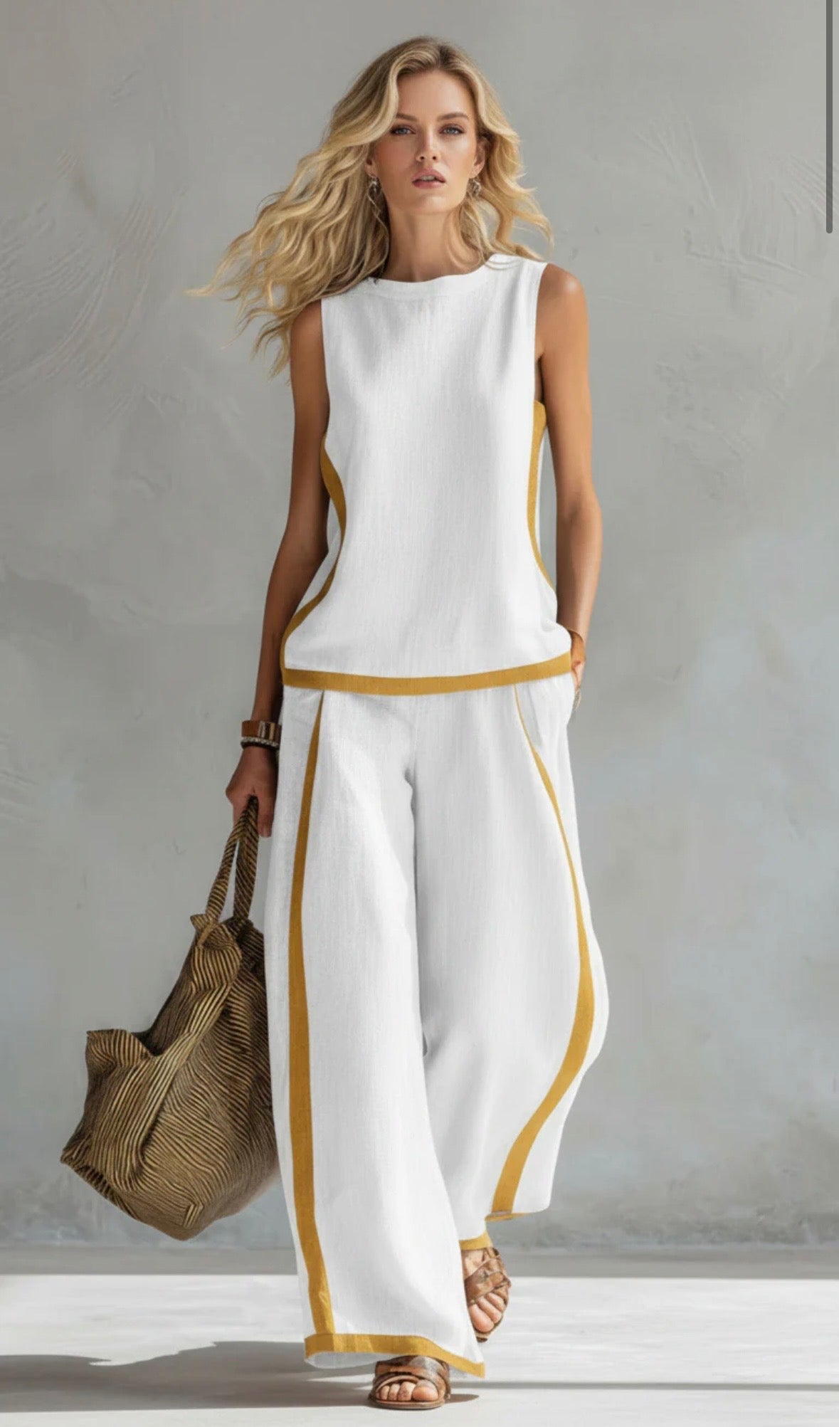 Sienna | Sleeveless Round Neck Top and Wide Leg Pants Set