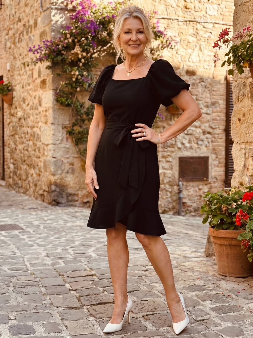 Ruosa | Short Puff Sleeve Side Tie Detail Mini Dress