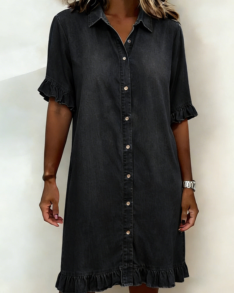 Quinn – Denim Shirt Dress with Ruffle Details