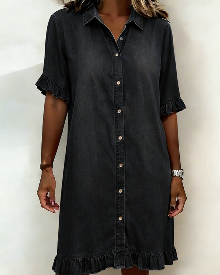 Quinn – Denim Shirt Dress with Ruffle Details