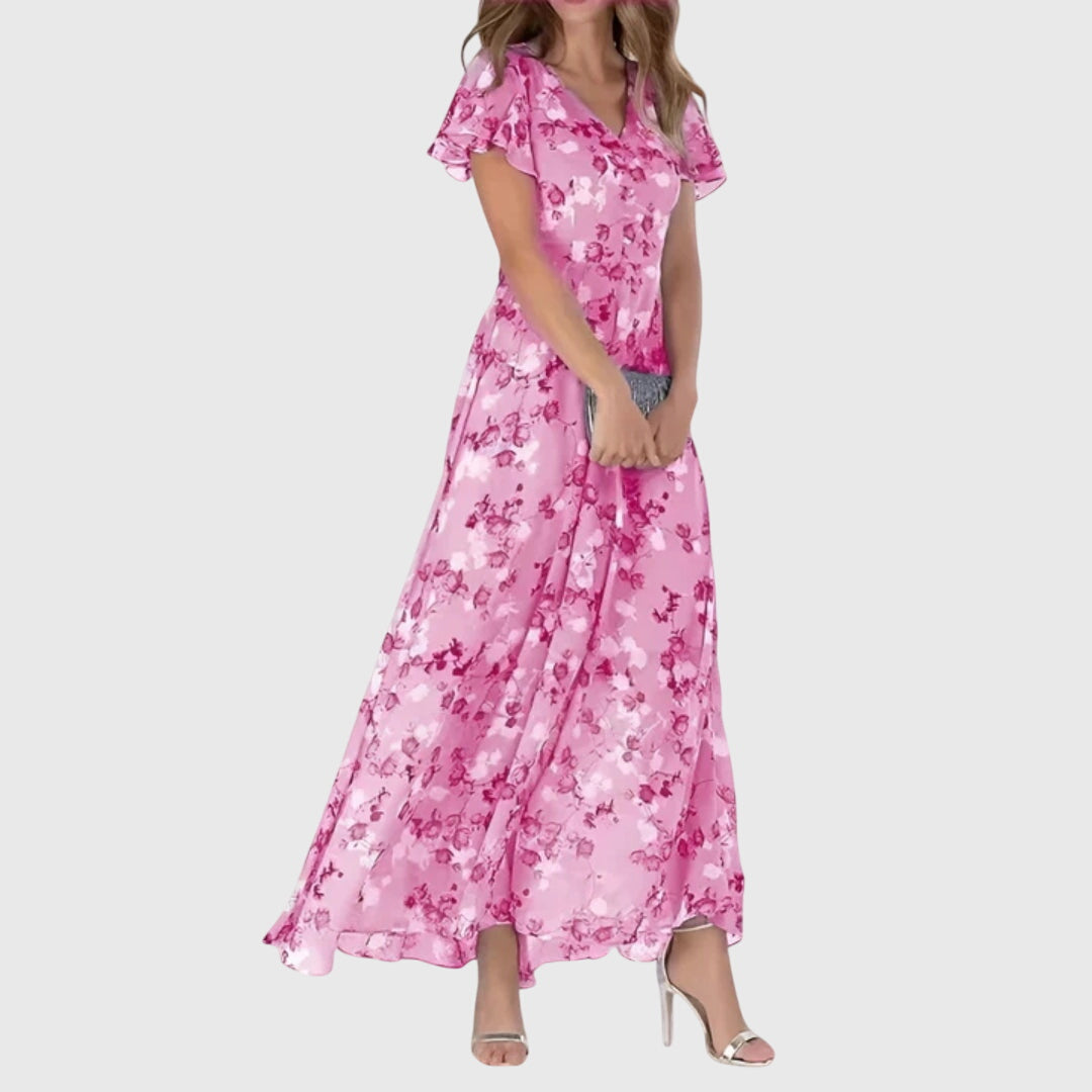 Serena – Floral Maxi Dress with Flutter Sleeves