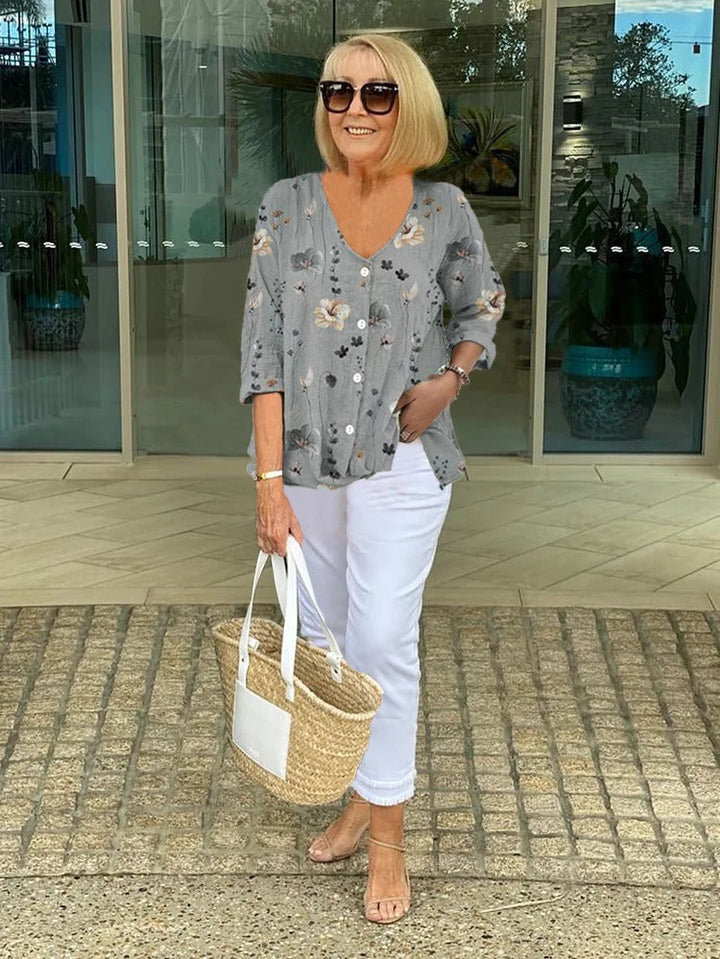 Joanne – Floral Button-Front Tunic Blouse