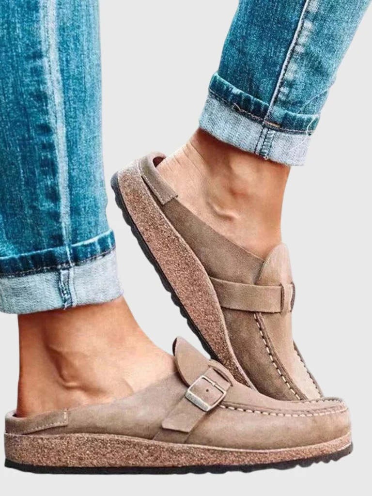 Stella – Suede Buckle Slip-On Mules