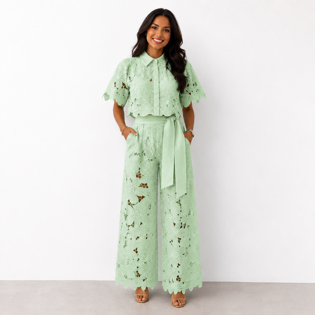 Vivienne – Lace Floral Co-Ord Wide-Leg Set