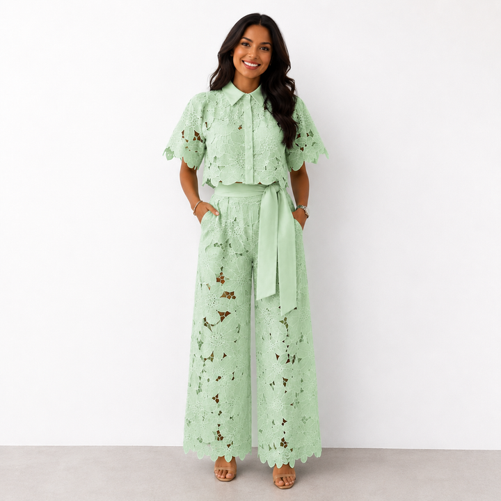 Vivienne – Lace Floral Co-Ord Wide-Leg Set