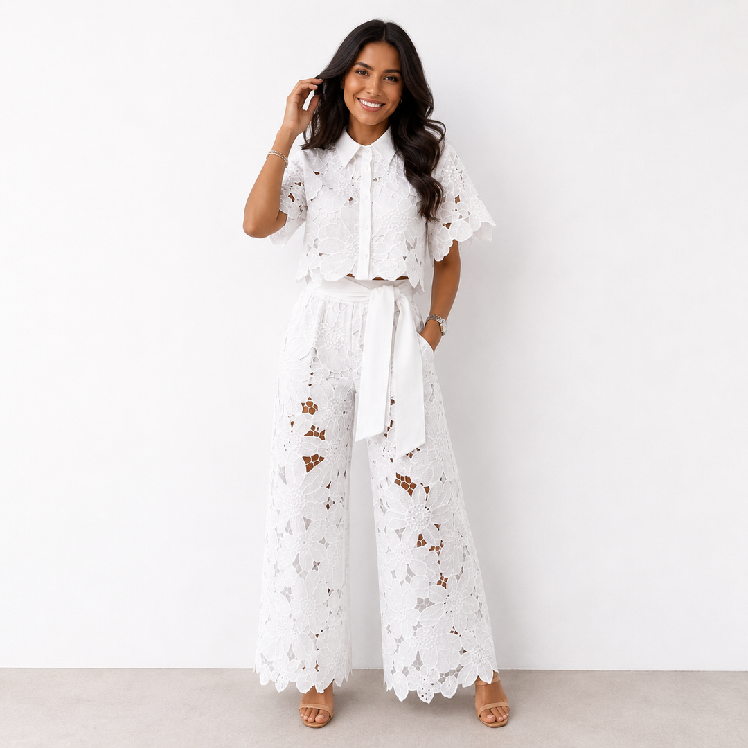 Vivienne – Lace Floral Co-Ord Wide-Leg Set