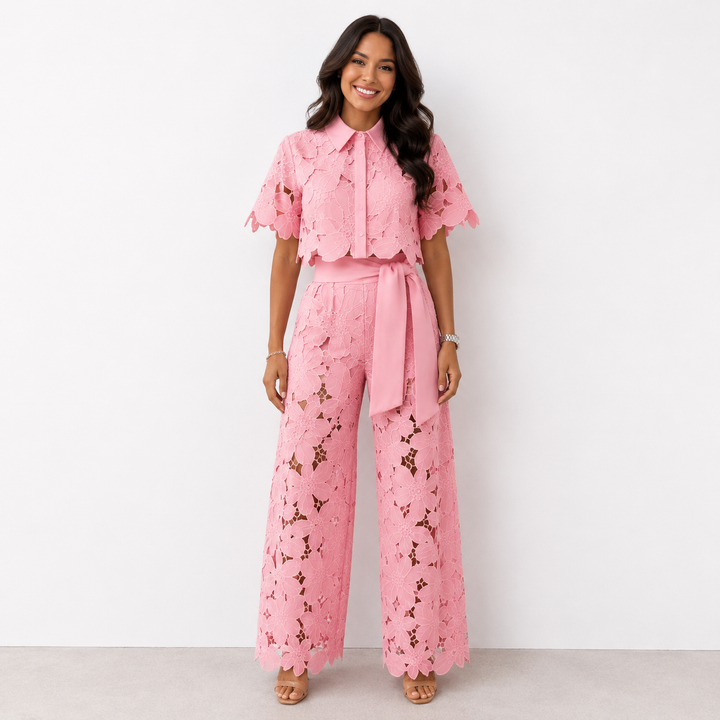 Vivienne – Lace Floral Co-Ord Wide-Leg Set