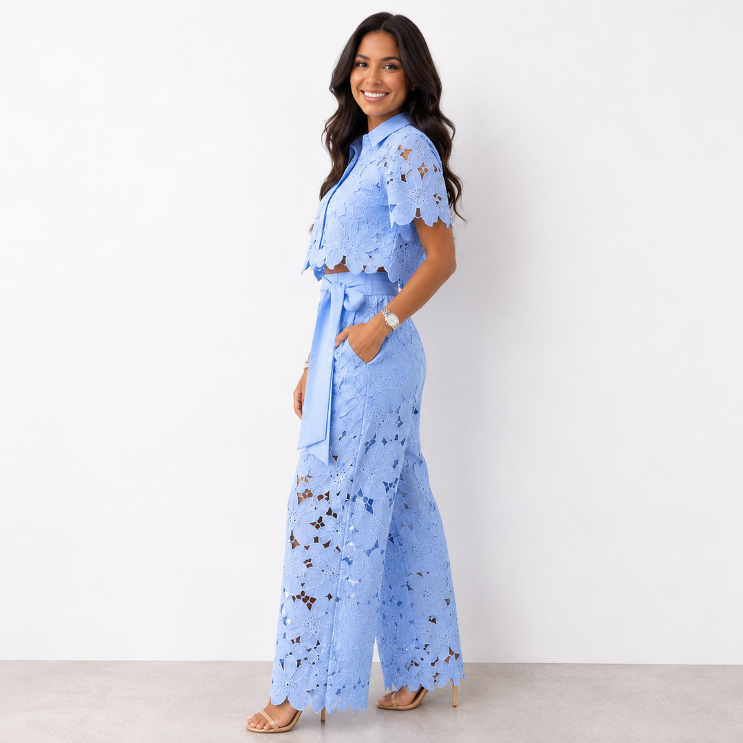 Vivienne – Lace Floral Co-Ord Wide-Leg Set