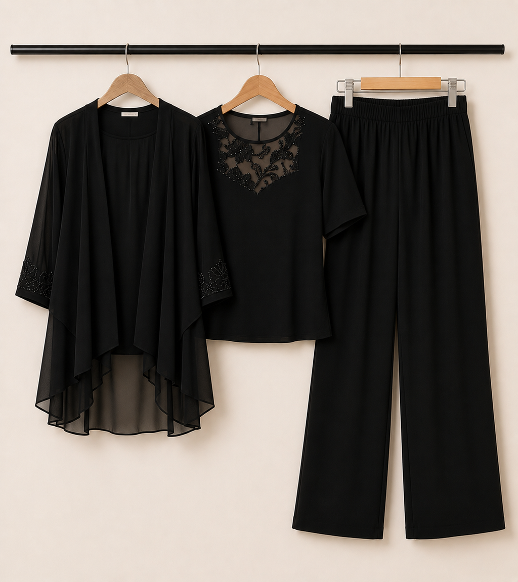 Elise – Elegant Three-Piece Chiffon Pantsuit