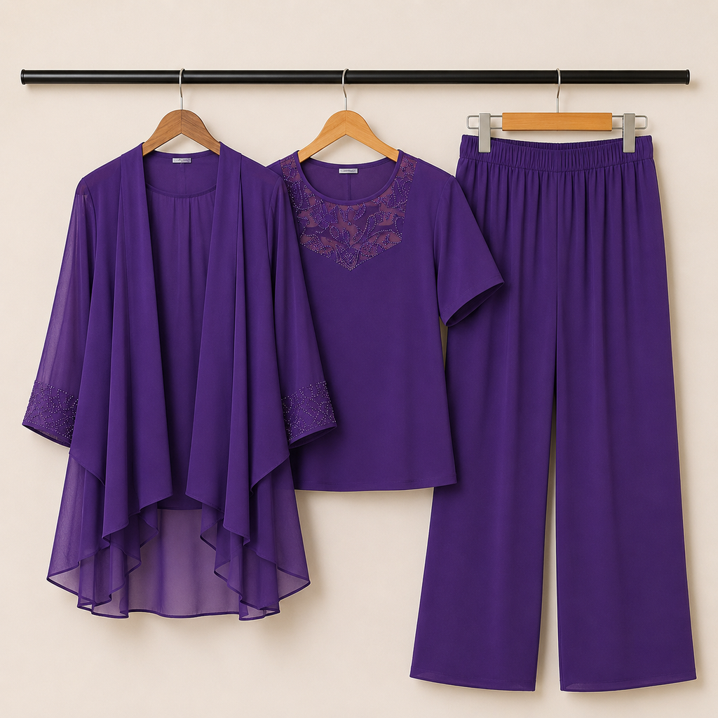 Elise – Elegant Three-Piece Chiffon Pantsuit