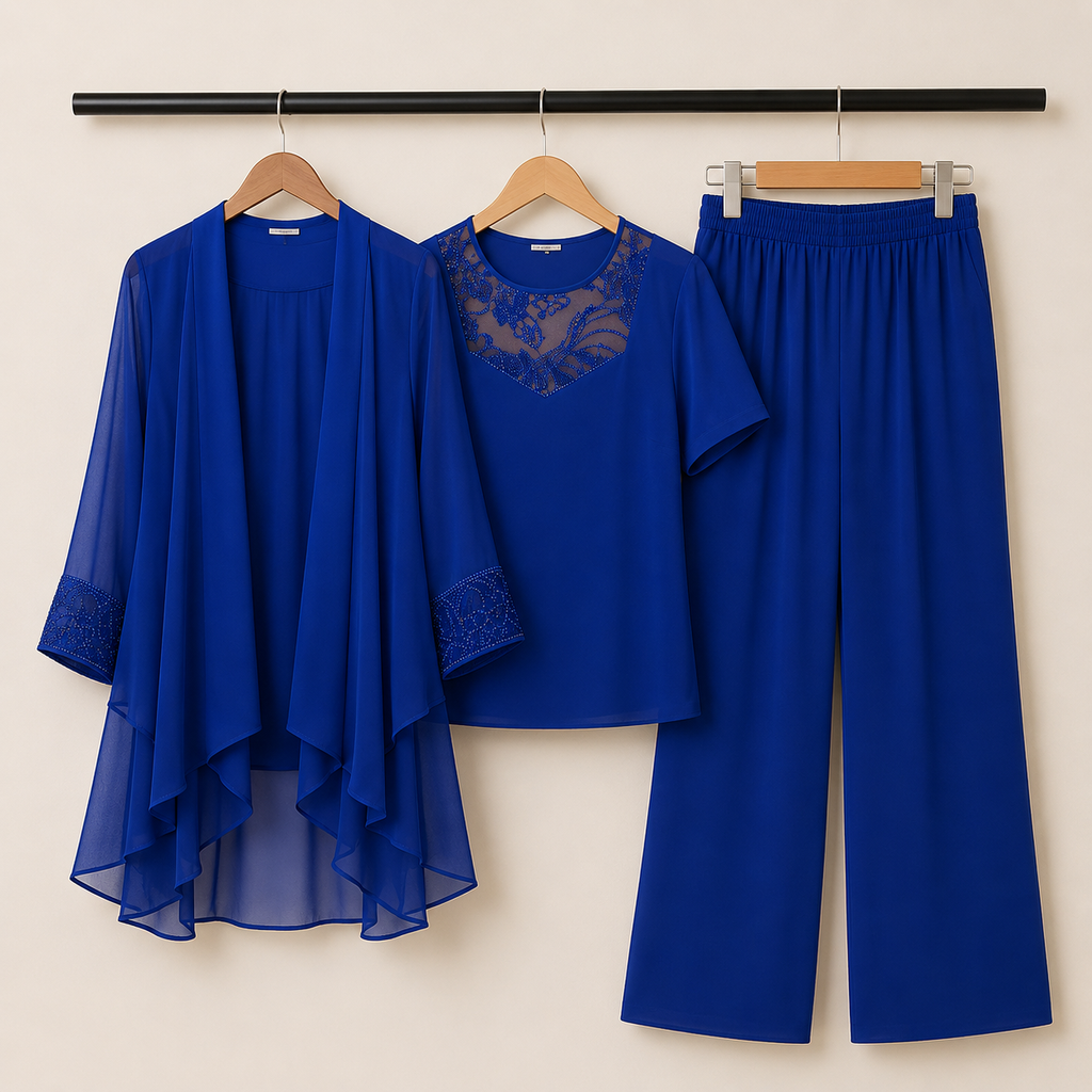 Elise – Elegant Three-Piece Chiffon Pantsuit