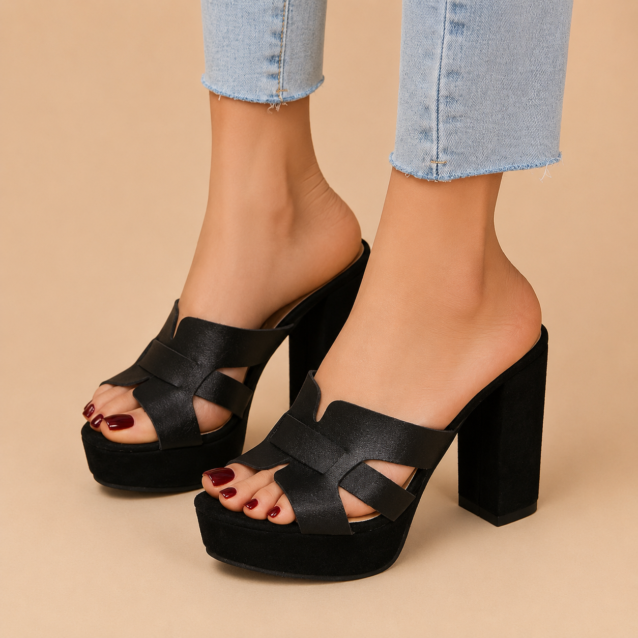 Elena – Platform Block Heel Mule Sandals