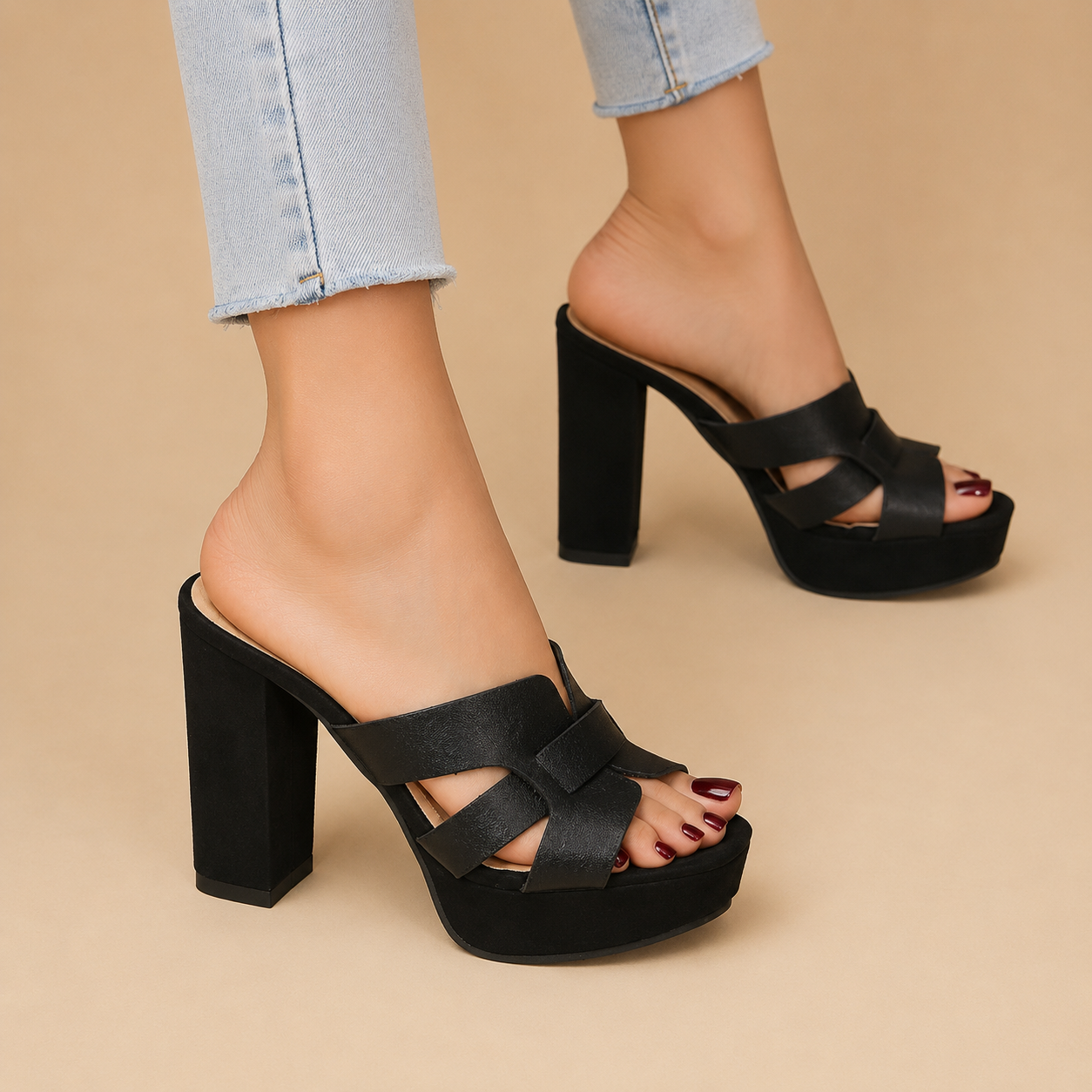 Elena – Platform Block Heel Mule Sandals