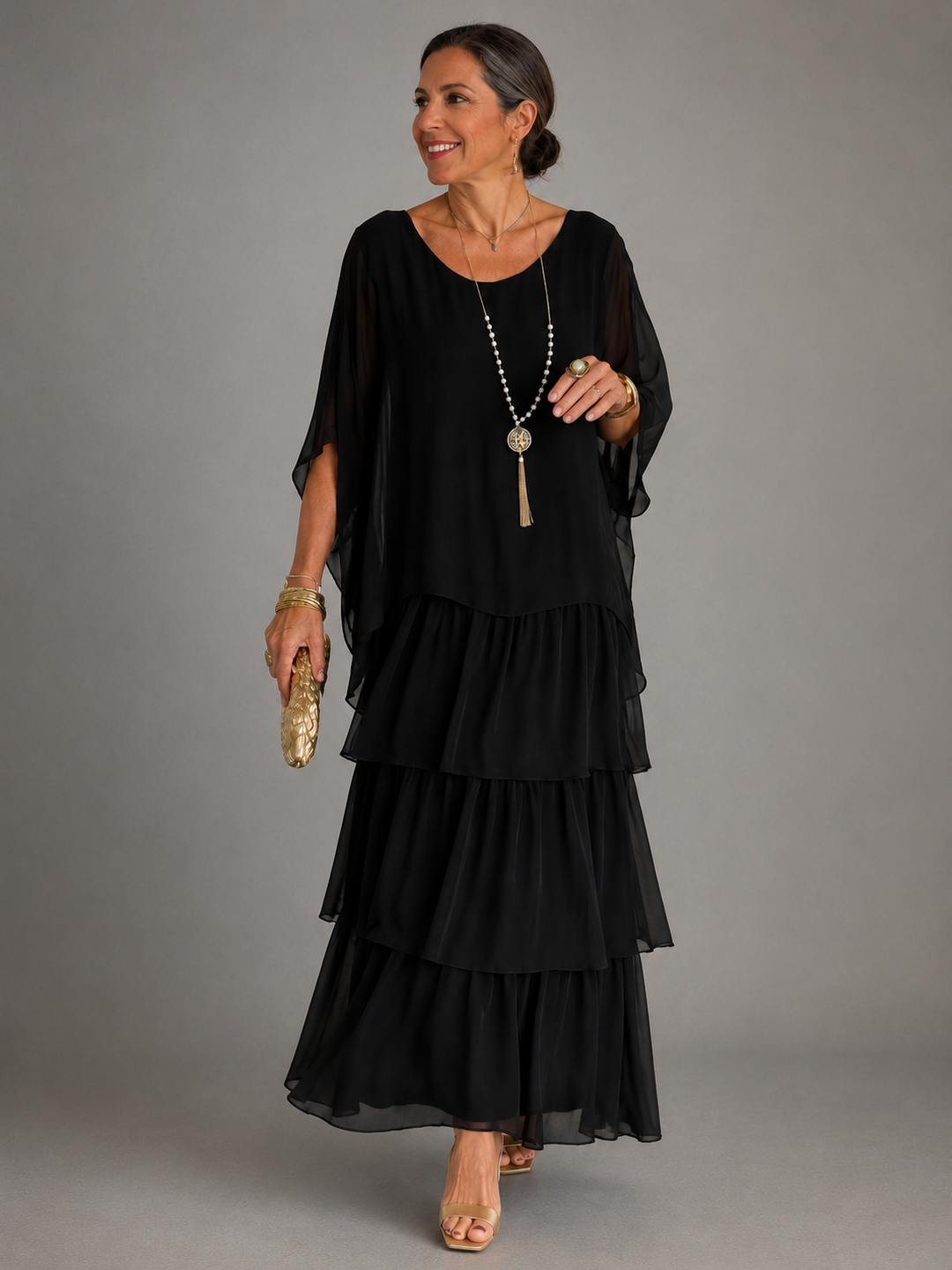 Vivienne – Tiered Chiffon Flowing Maxi Dress