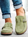 Stella – Suede Buckle Slip-On Mules