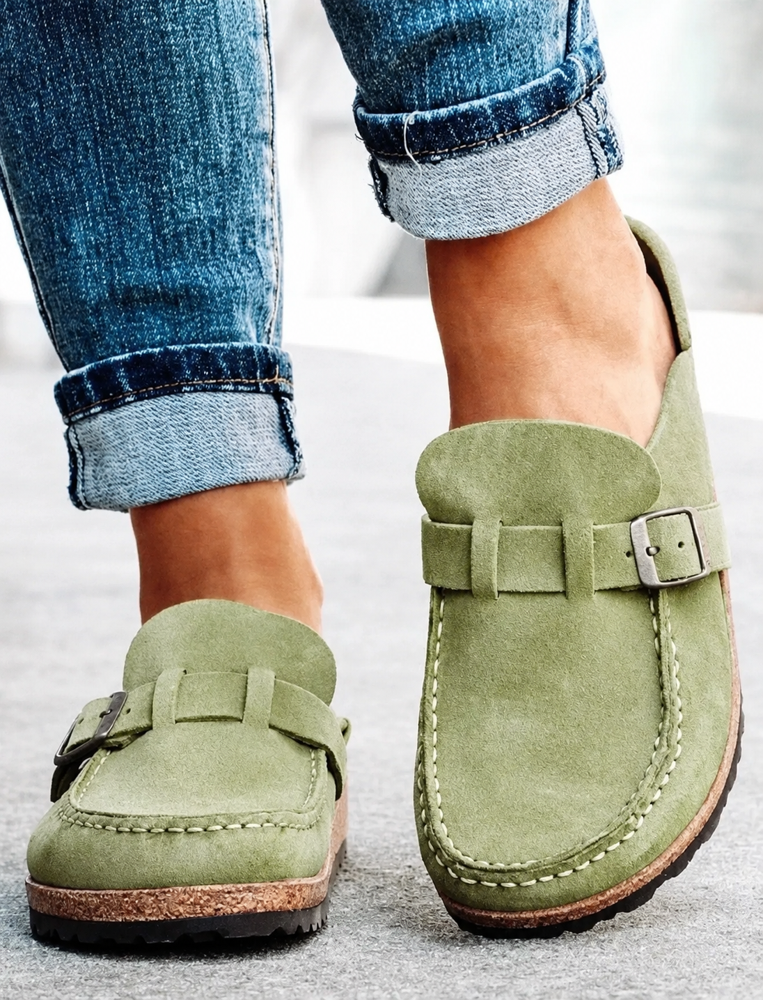 Stella – Suede Buckle Slip-On Mules
