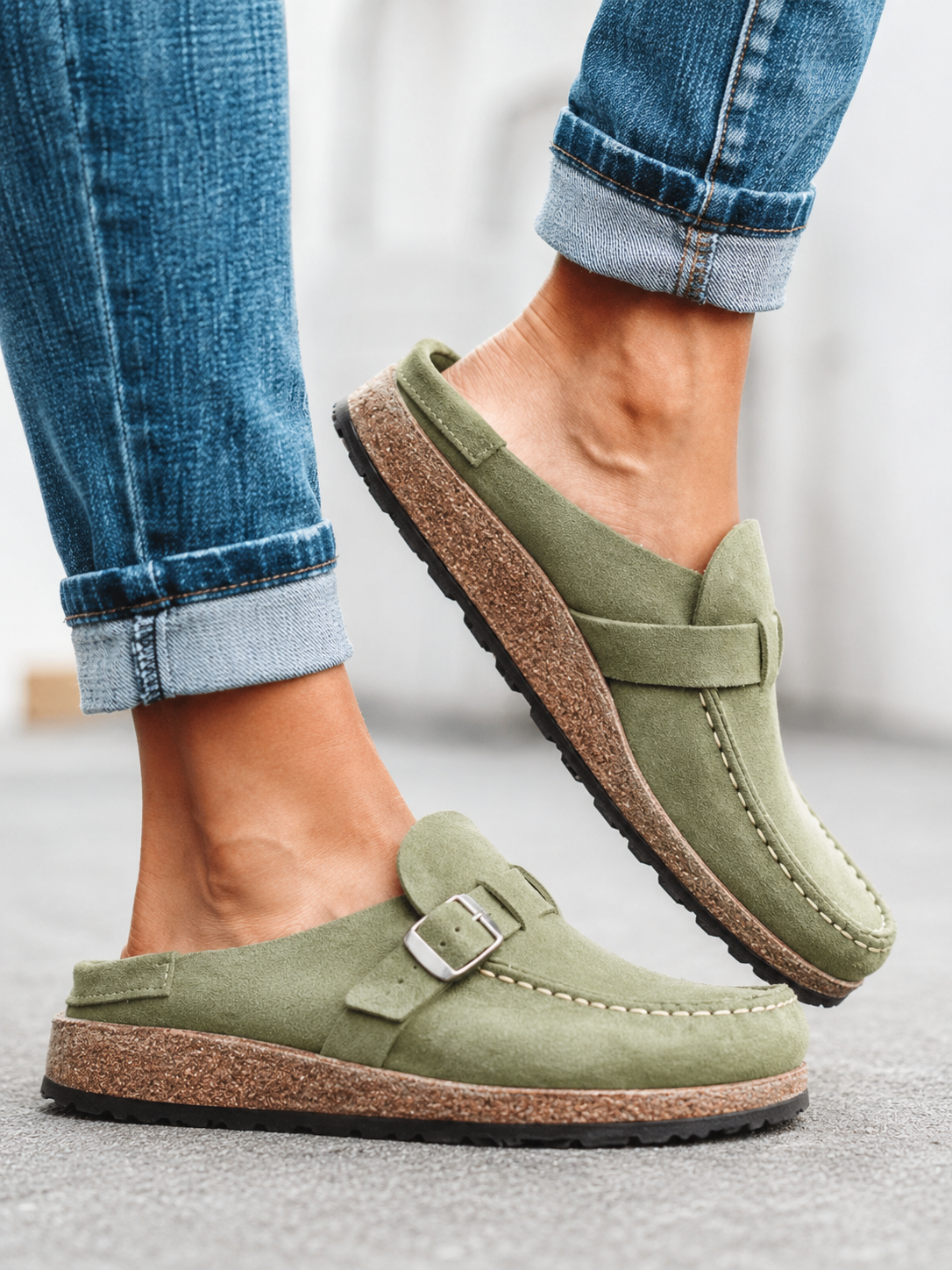 Stella – Suede Buckle Slip-On Mules